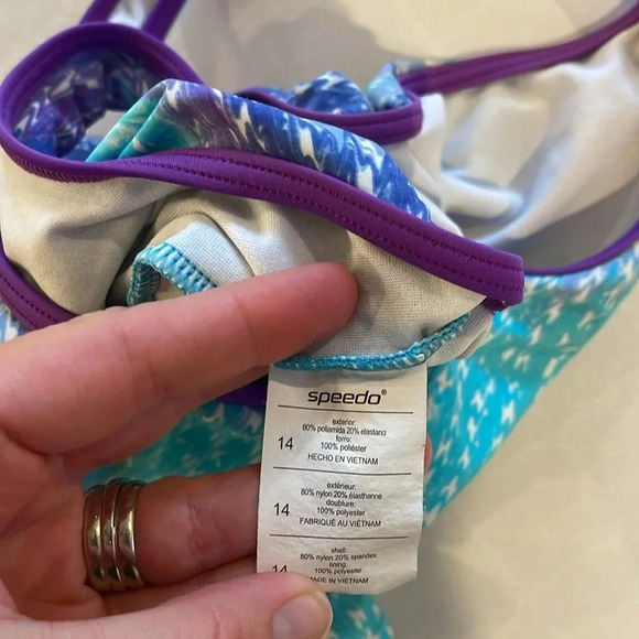 Speedo Blue Purple Geometric Print Swimsuit 1 Piece Girls‎ size 14 EUC - Picture 2 of 4